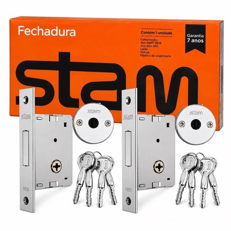 Par Fechadura Tetra Stam 1001 Para Porta 30mm Inox Alta Resistência