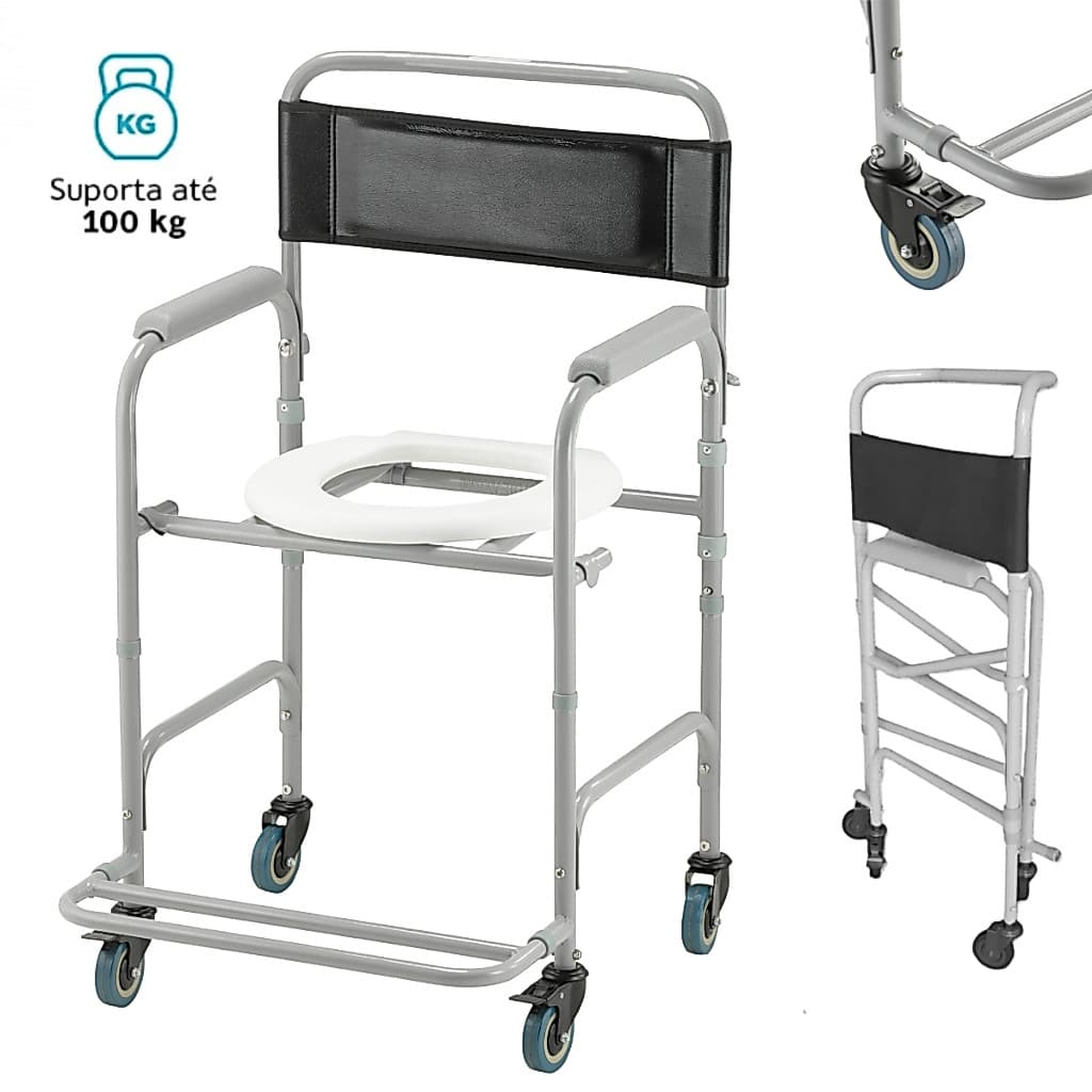 Cadeira De Banho Para Idosos Geriatrica Dobravel Alimínio Dellamed