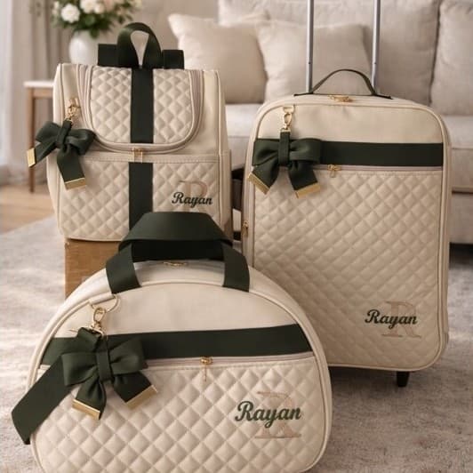 KIT DE BOLSAS BEBÊ  MATERNIDADE  PERSONLIZADA COM 3 PEÇAS  VERDE OLIVA