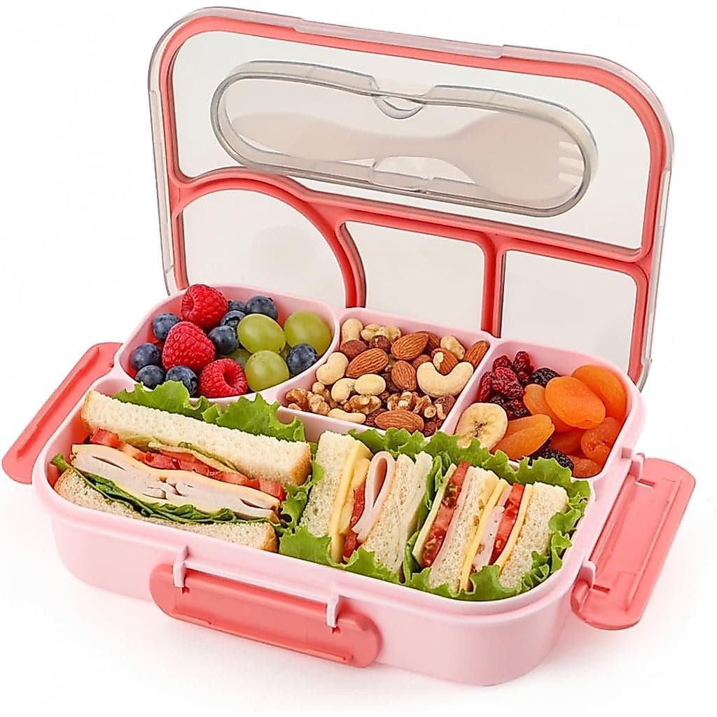 Marmita para Adultos, Caixa de Almoço com 4 Compartimentos, Recipientes para Lanches Reutilizáveis, à Prova de Quedas, L