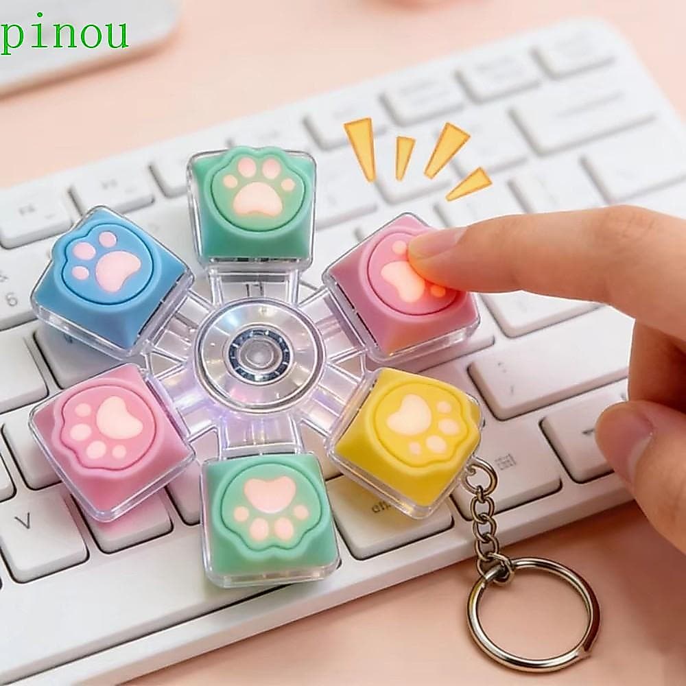 PINOU Teclado Mecânico Fidget Spinner , Chaveiro Colorido De Gato De Desenho Animado , Brinquedo Na Ponta Do Dedo