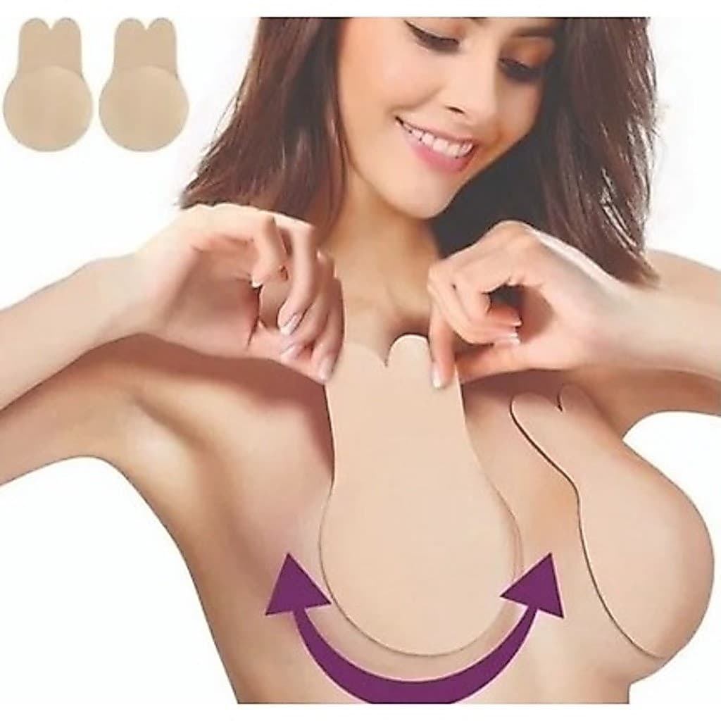 Sutiã Adesivo Mágico Efeito Silicone Levanta Seio Tapa Peito Reutilizável Invisível Orelha de Coelho