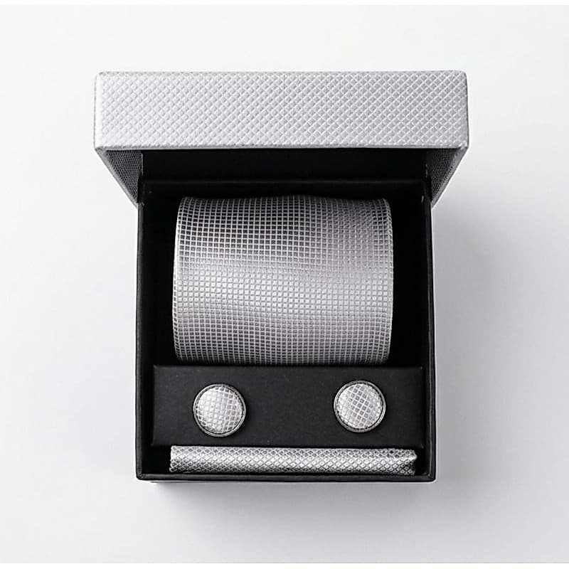 Kit Gravata Masculino - Semi-Slim (7,5cm)  + Abotoaduras + Lenço de Bolso + Caixa de Presente Elegante