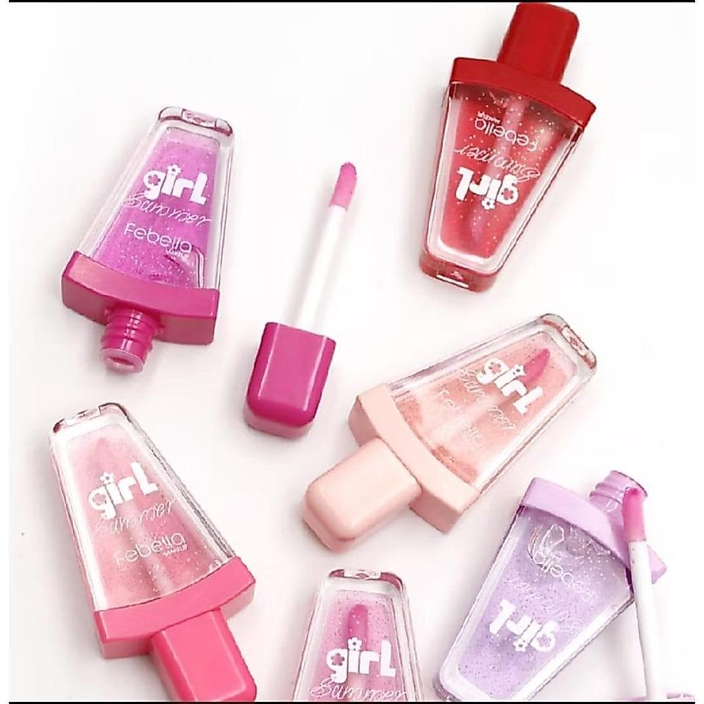 Gloss Labial Infantil Girl Summer Febella com Glitter | Hidratante, Brilho Intenso e Cores Sortidas