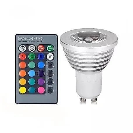 Lâmpada Led 16 Cores Rgb + Controle 24 Funções 3w Gu10
