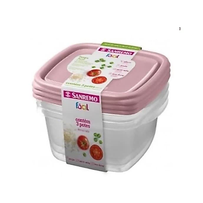 Conjunto 3 Potes Sanremo Vasilhas de plástico com Tampa