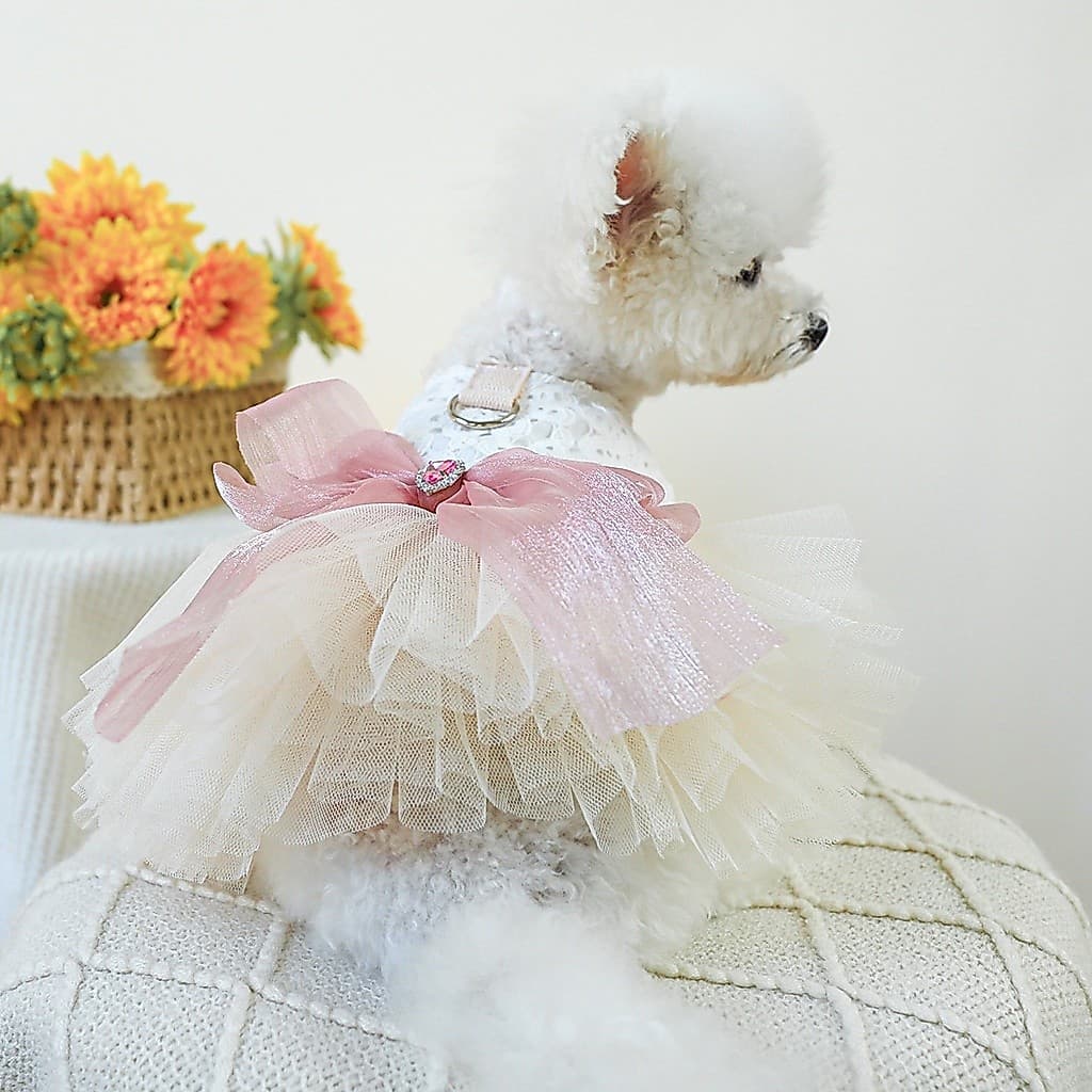 Vestido De Noiva Para Cachorro Gaze Pink Bowknot Dog Estilo Princesa Tutu Saia Shih Tzu Teddy Cat Mulher Pet