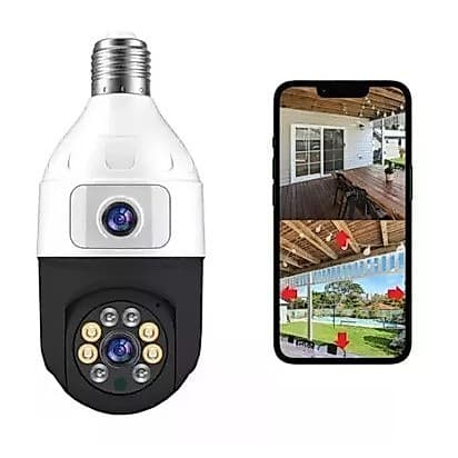 Câmera Segurança Wifi Dupla Lentes Lâmpada Visão Noturna 360