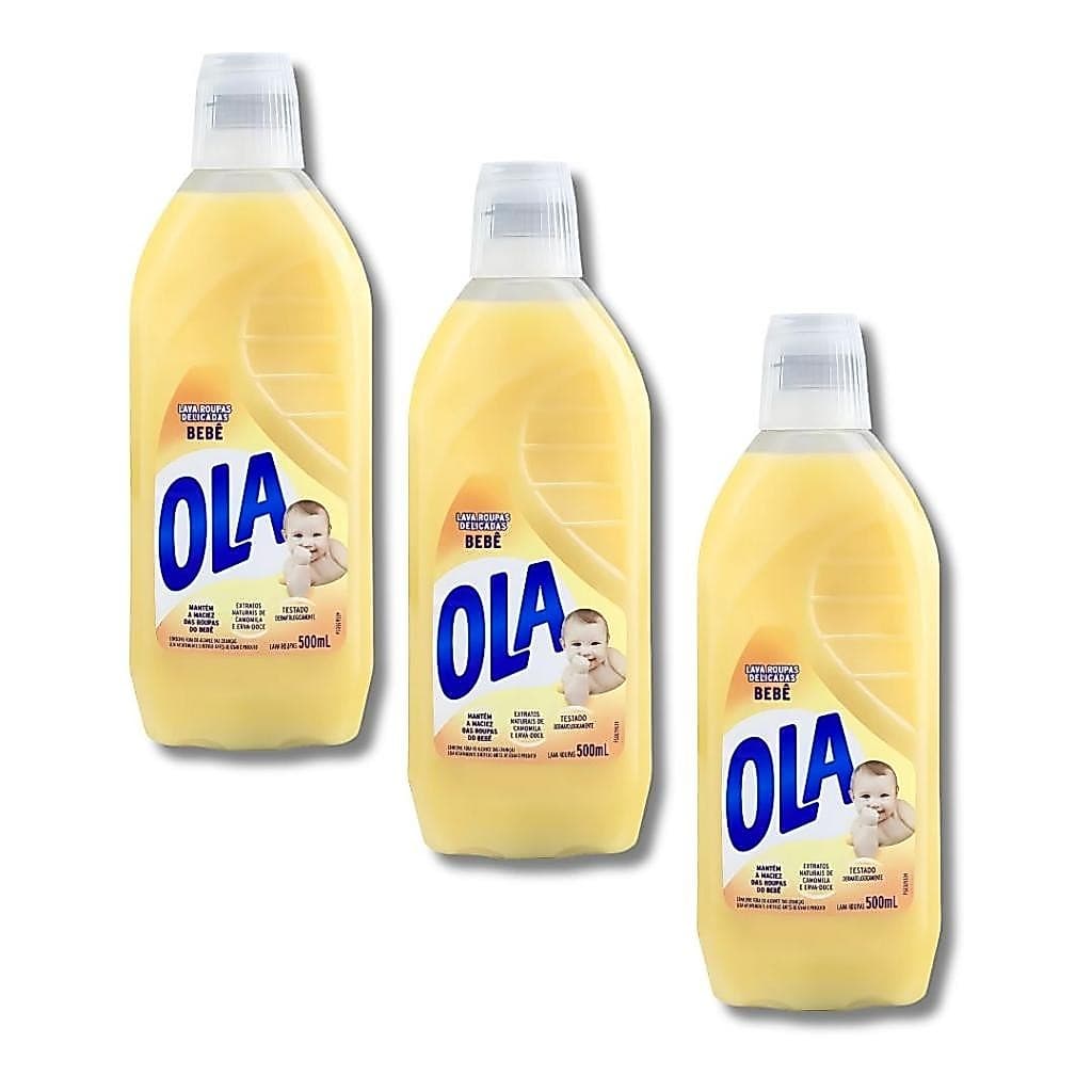 Kit 3 Sabão Liquido Ola Bebê Com Extratos Naturais de Camomila e Erva Doce 500ML cada