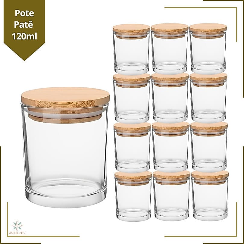 Pote de Vidro  120ml com Tampa de Madeira Hermética Para Conservas Geleias Doces