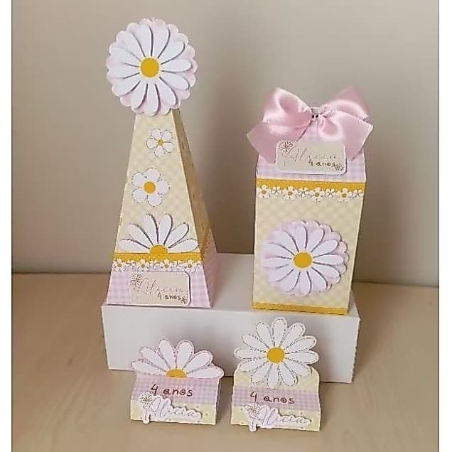 Kit Festa Infantil Jardim das Margaridas - Pegue e Monte - Lembrancinhas - Aniversário Jardim - Caixinhas Personalizadas