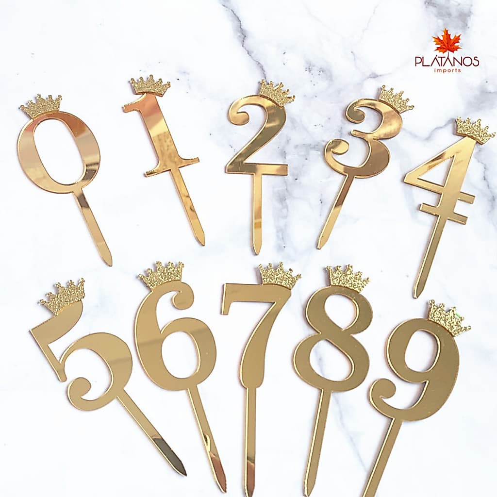 Topo de Bolo Numero Dourado - 12cm - Topper de bolo números Festa Aniversário Decoração Número Coroa