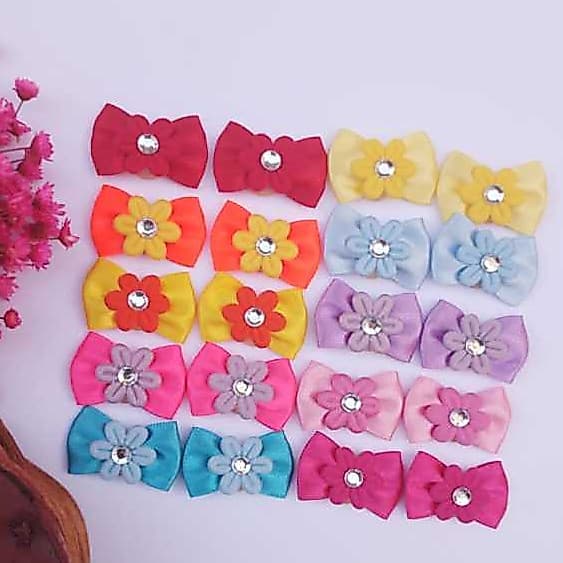 (20 unid.) Mini Laço Pet Flor Mini Laço Adesivo Laço pet dia das crianças