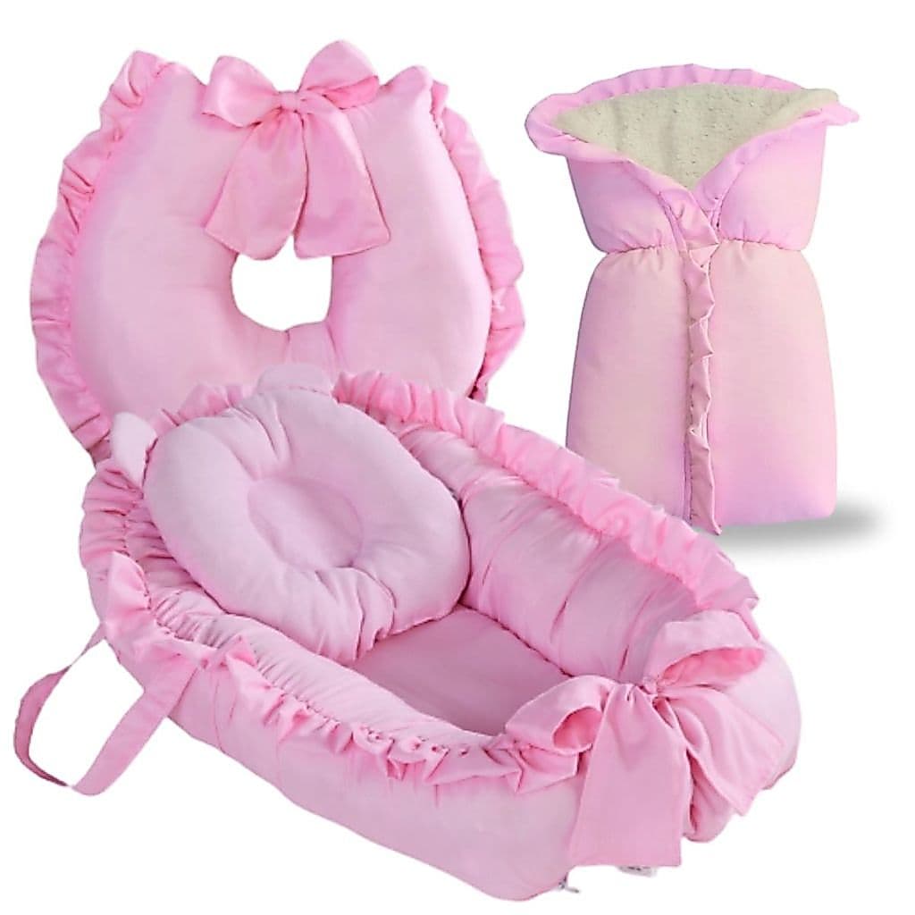 Ninho Redutor Berço Bebe Almofada Amamentação Saco Dormir Charutinho Kit 3 Peças Enxoval Rosa Azul