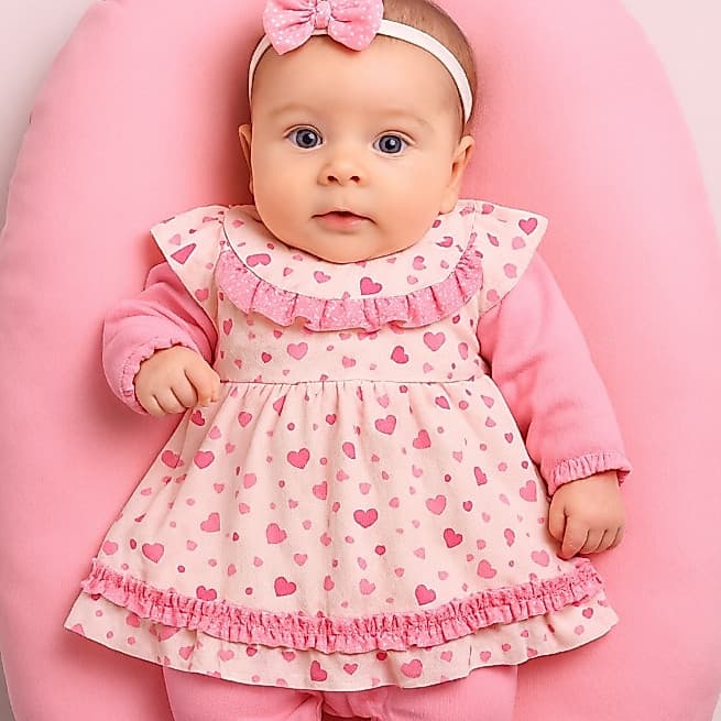 Saída Maternidade Menina 4 Peças Luxo com Vestido, Macacão, Manta e Faixa de Cabeça