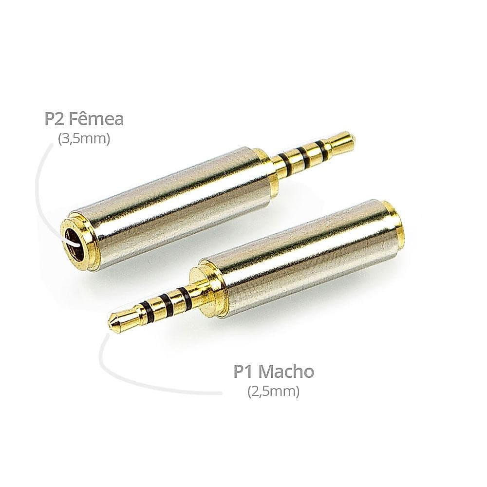Adaptador Plug P2 Fêmea (3,5mm) Para P1 Macho (2,5mm)
