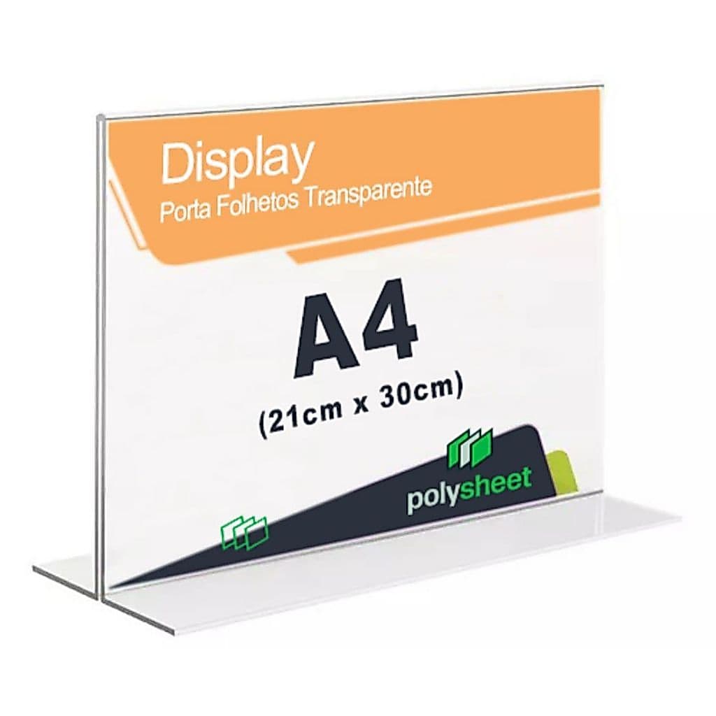 Display Expositor Horizontal A4 Formato T Toten de Mesa Balcão Escritório Em Acrílico