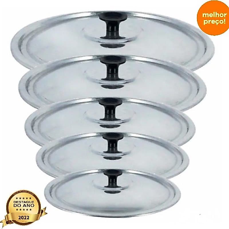 Jogo Conjunto de Tampas de Aluminio 5 Peças 16/18/20/22/24 Com Pegadores de Baquelite ou Madeira Marfim