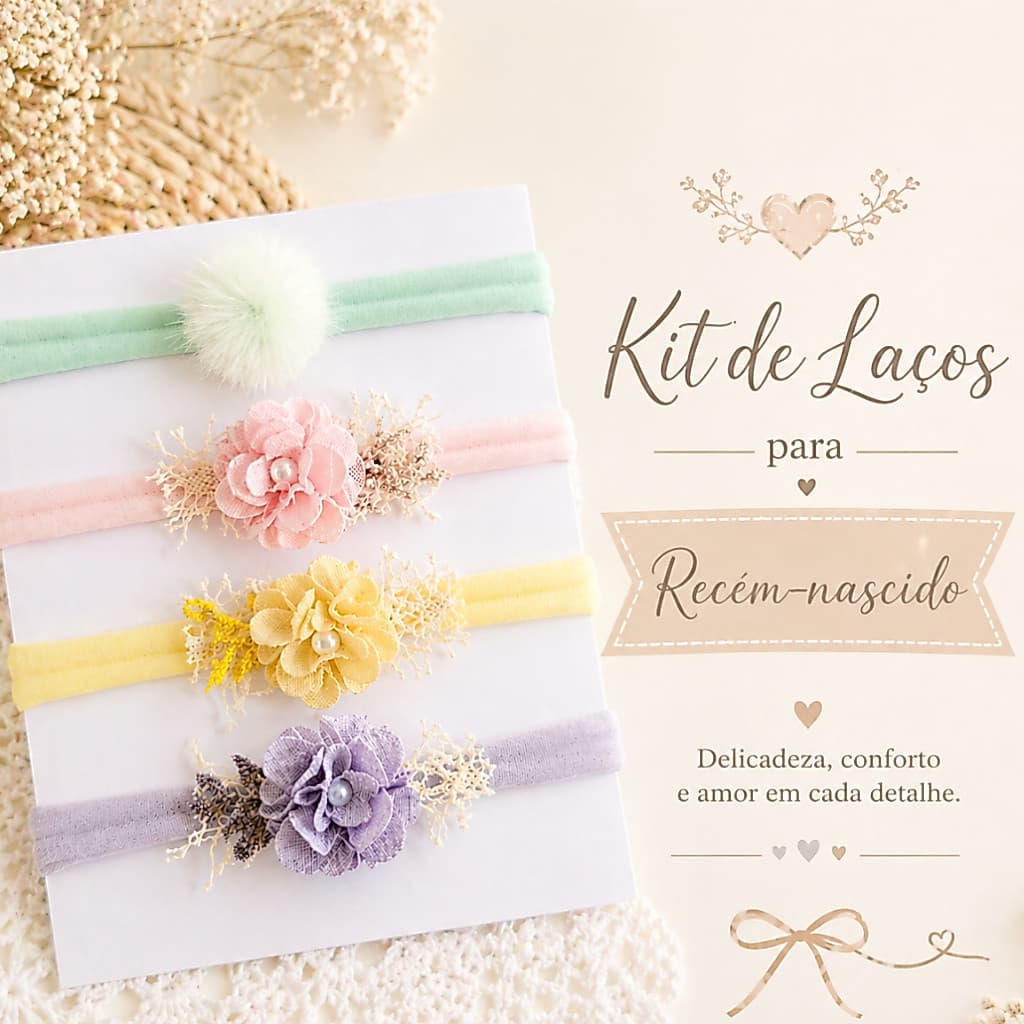 Kit 4 Tiaras Newborn Ensaio Fotográfico | Mini Tiara Tecido RN Faixa Cabeça Bebê maternidade candy
