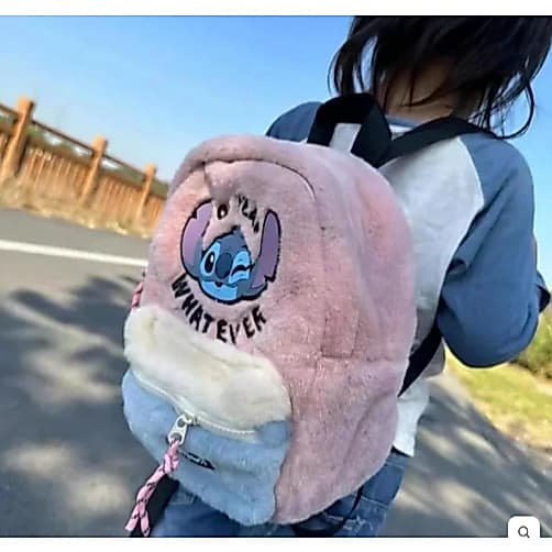 Mochila Stitch Rosa Infantil Pelúcia Super Fofa Bolsa Escolar Menina Passeio Pronta Entrega