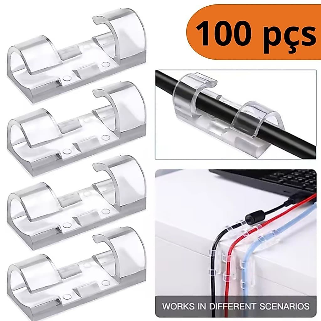 Kit Organizador Cabos Autoadesivo Transparente 10 20 50 ou 100 Unidades