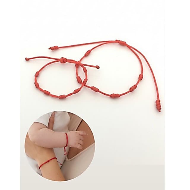 Kit Pulseira 7 Nós De Proteção Adulto Infantil Bebê Vermelha Kabbalah Unissex Ajustável