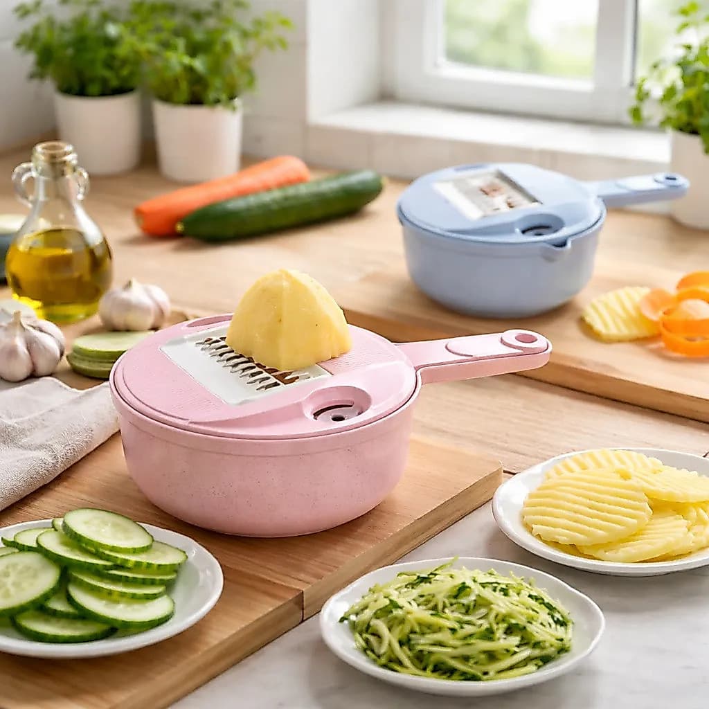 Kit Ralador Fatiador Multifuncional 12 Peças Processador Manual Legumes Verduras Cortador Cozinha Prático Completo
