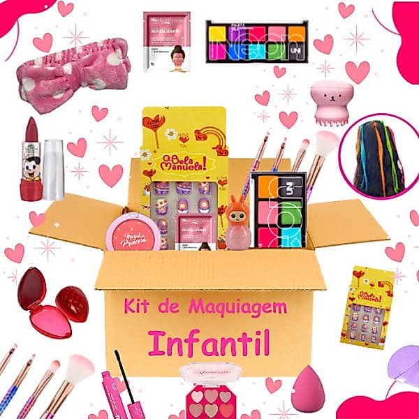 Kit Infantil de Maquiagem menina com 13 Itens Make Completa Para Presente dia das Crianças