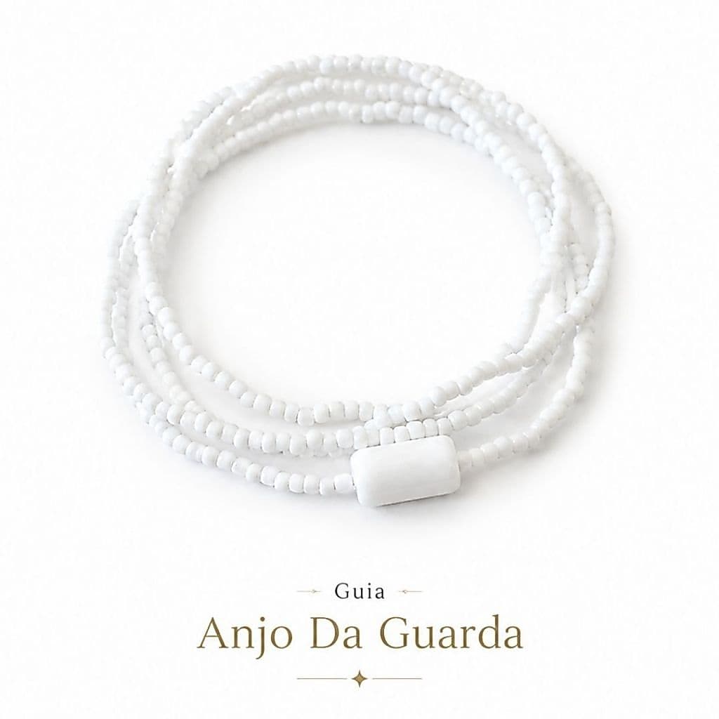 Guia Anjo Da Guarda Com Firma Miçanga Branca Umbanda Candomblé Branco