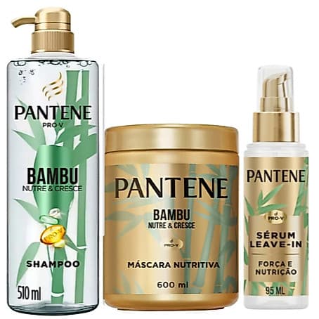 Kit C/3 Pantene Bambu Shampoo 510ml + Máscara 600ml + Sérum 95ml Antiqueda Crescimento Força e Hidr