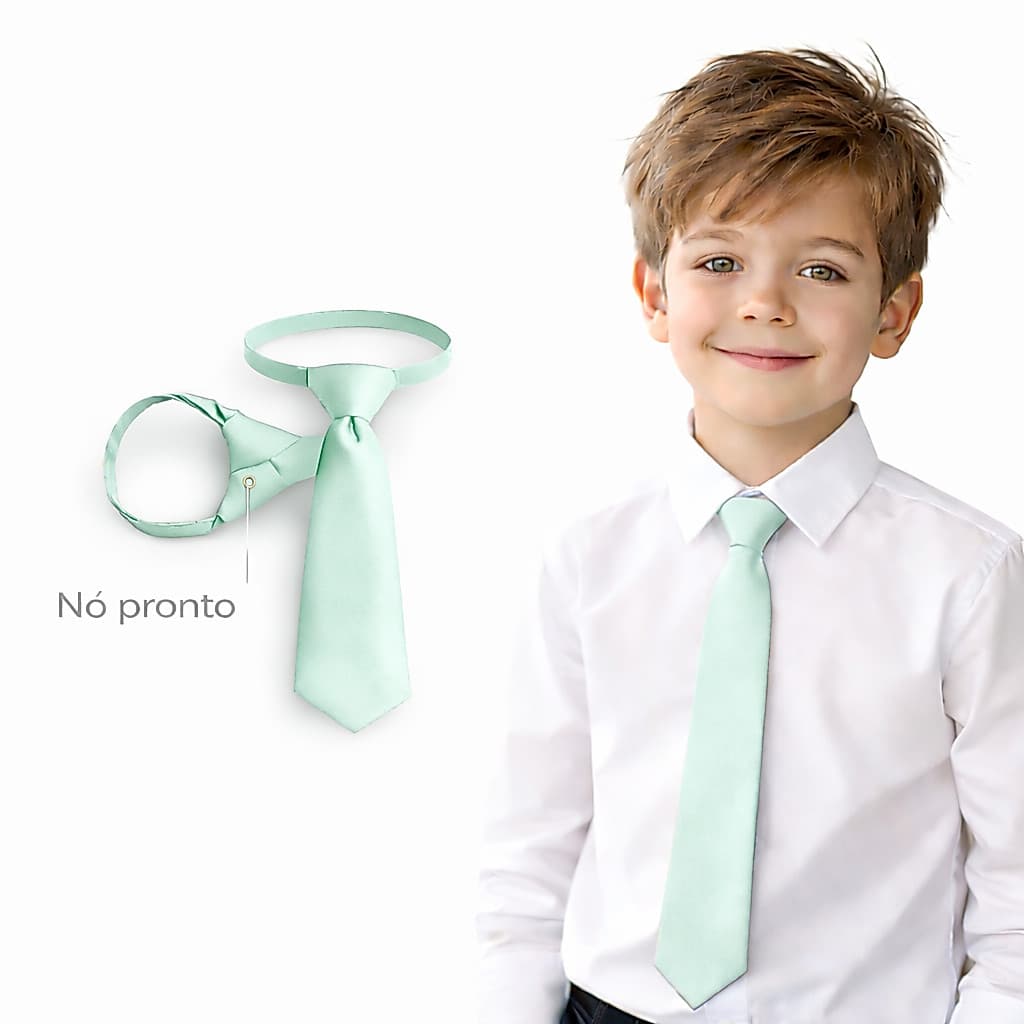 Gravata Infantil Verde Menta Slim Fit Com Nó Pronto Em Varias Cores Para Pajem Noivinhos