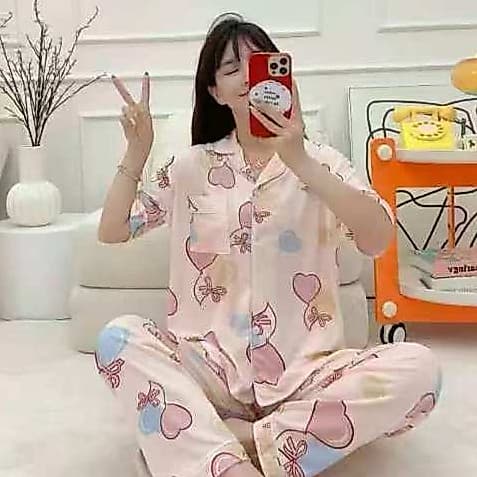 Pijama Americano Feminino Plus Size - Estampa de Corações e Balões REF- 2520
