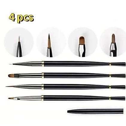 Kit 4 Escovas para Terapia de Unhas com Haste Metálica Preta
