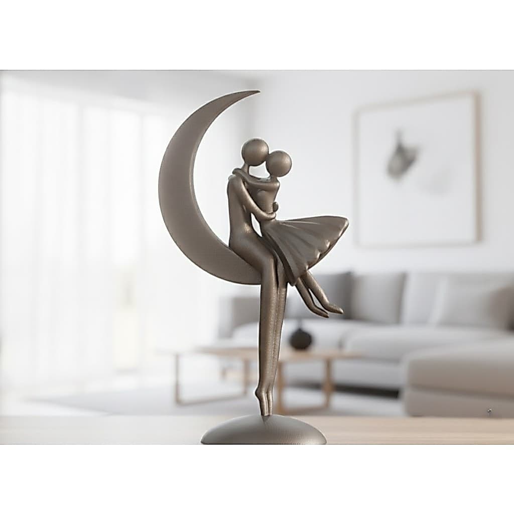 Decoração sala escultura casal na lua estátua moderna minimalista reflexiva contemporânea BGG0114
