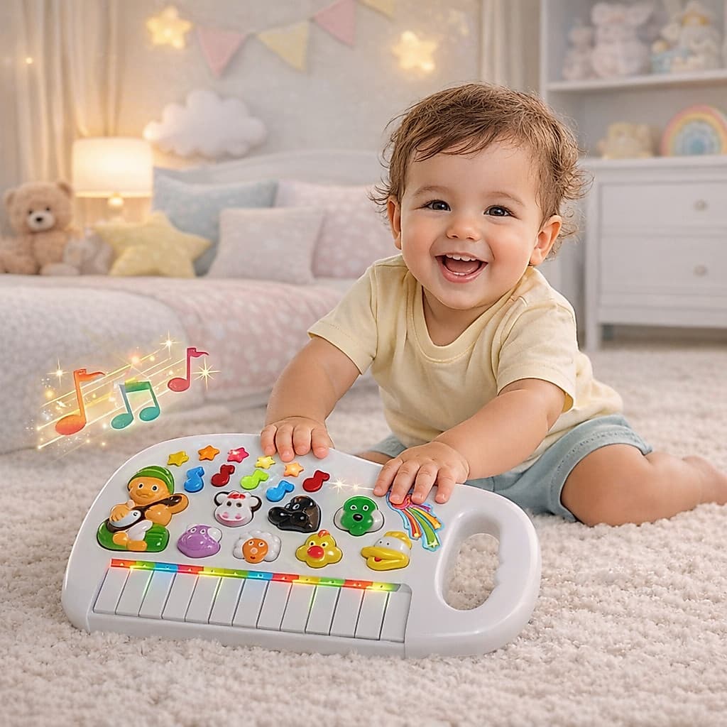 Teclado Piano Animal Brinquedo Musical Educativo Sons Fazendinha Sitio Sensorial Bebê Interativo