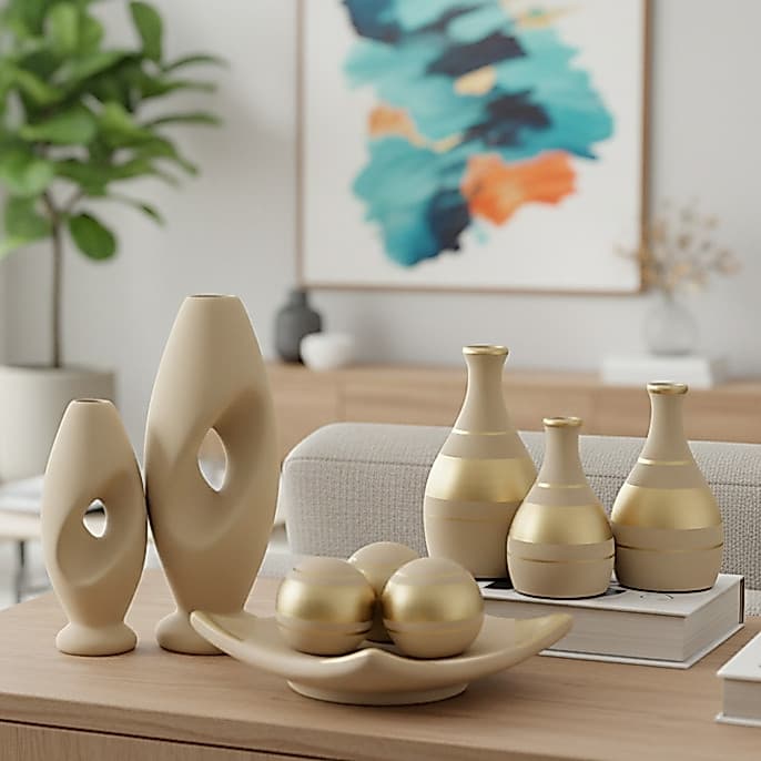 Conjuntos decorativo luxo 9 peças vasos cerâmica e enfeites para rack e centro de mesa decorar casa