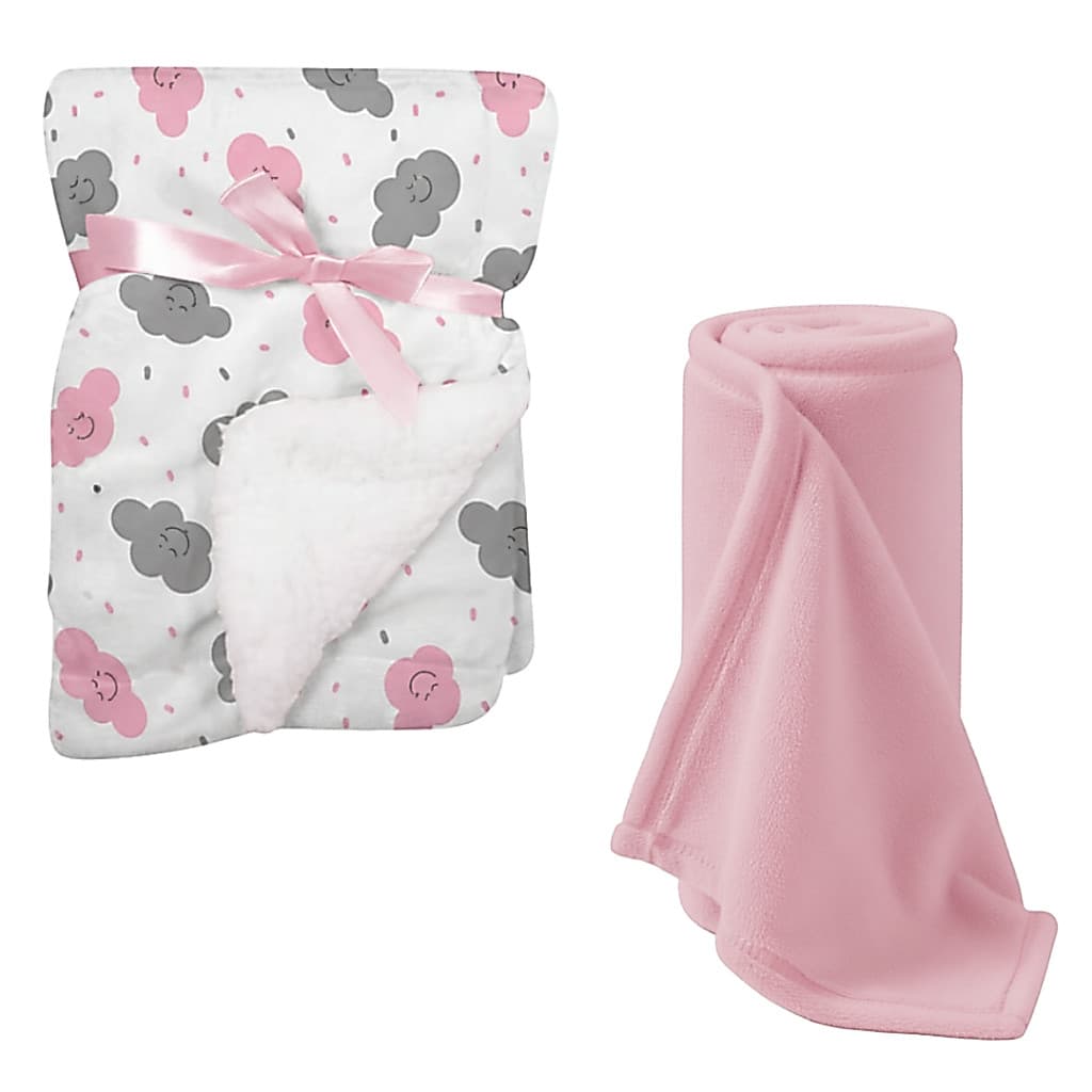 Kit 2 itens Bebe - Cobertor dupla face sherpa + Manta soft - Modelos femininos