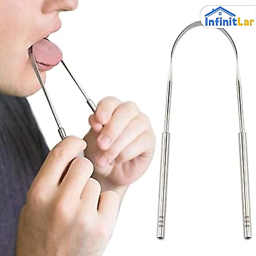 Limpador de Língua Aço Inox Kit Duplo para Combater Mal Hálito Remoção Suave de Impurezas da Língua sem Ferir