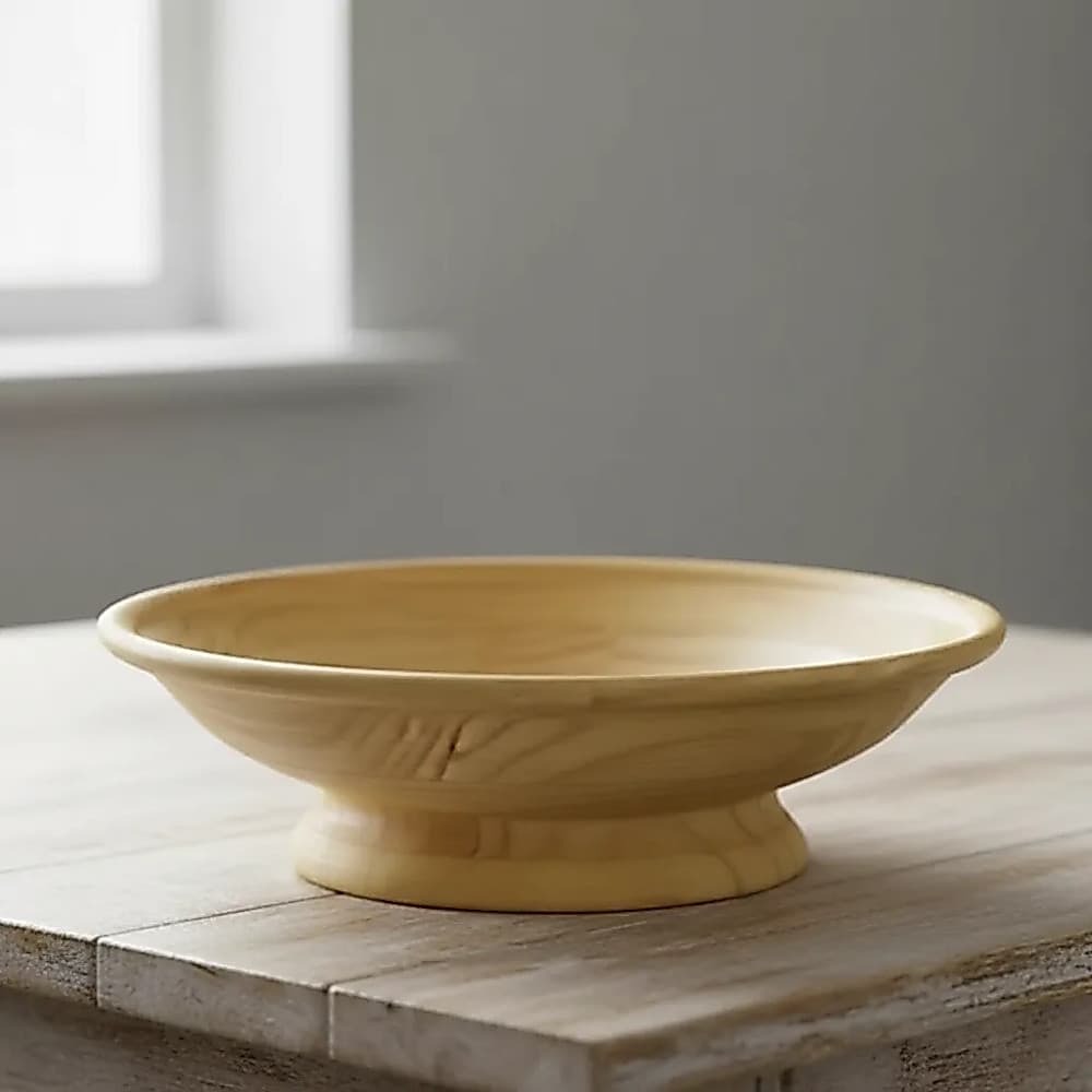 Tigela Fruteira Decorativa de Madeira 25cm com Pedestal