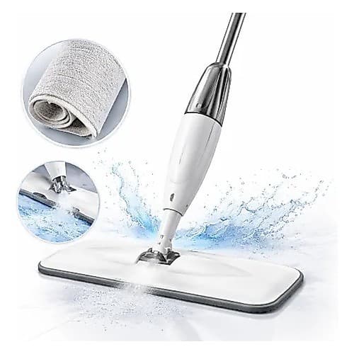 Vassoura Mágica Mop Multiuso Spray Branco Microfibra Cabo Inoxidável 360°