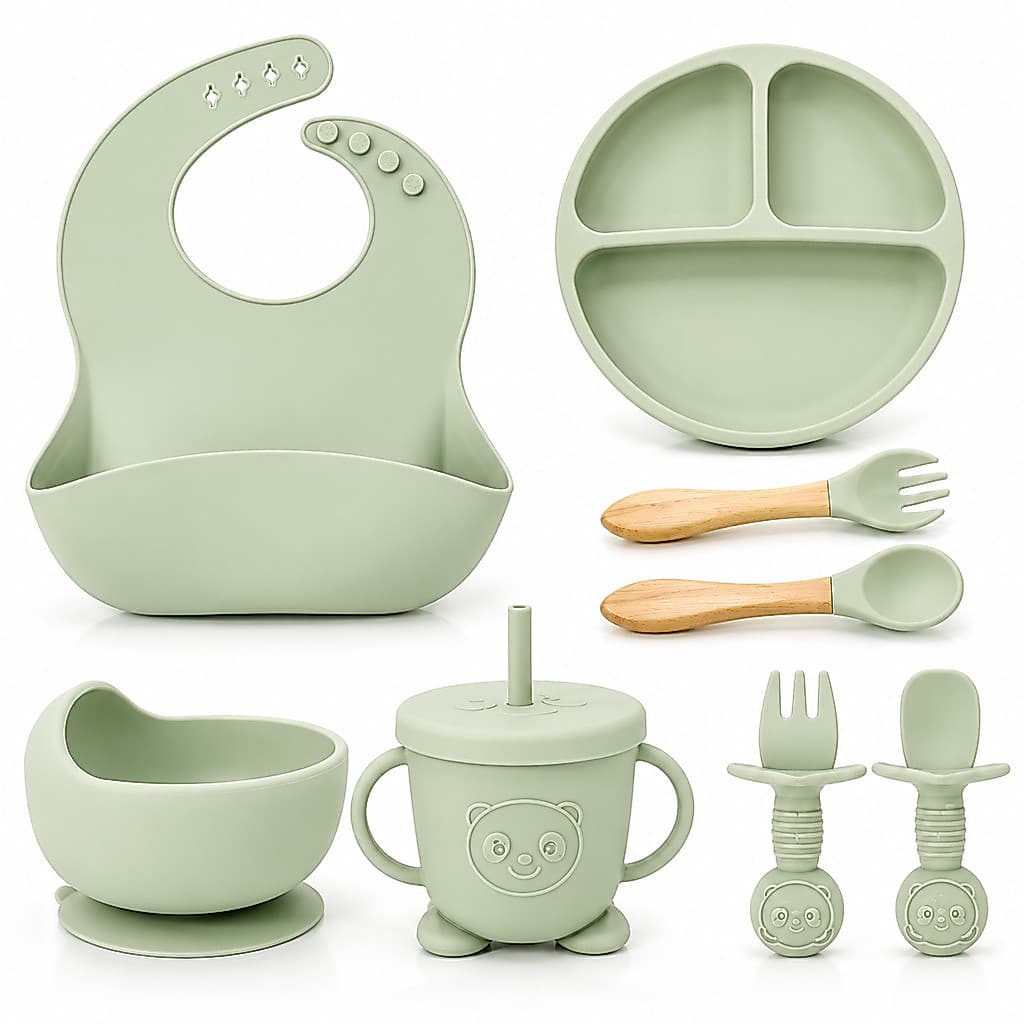 Kit Alimentação Bebê Silicone 8 Peças Ventosa Prato Bowl Introdução Alimentar BLW Livre BPA Genérico