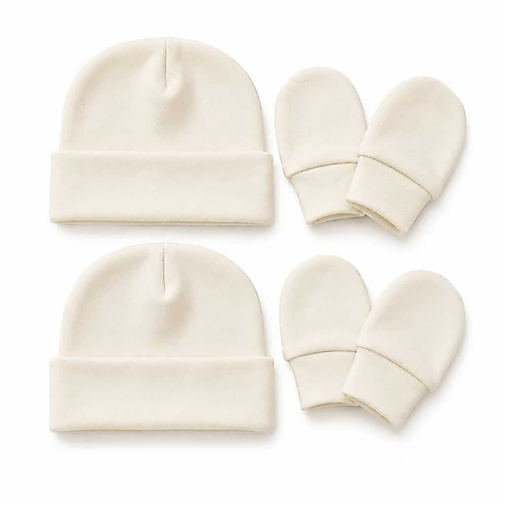 Touca e Luvas para bebe Recém Nascido 100% Algodão -kit 2 Conjuntos