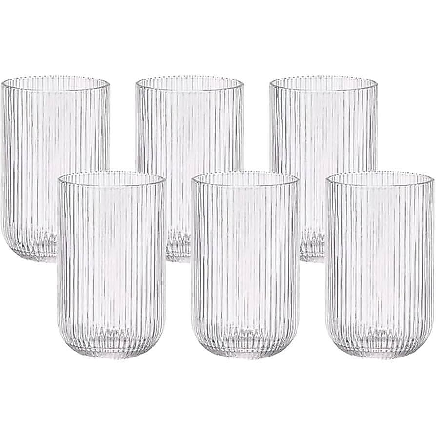 Kit 6 Copos Vidro Canelado Versalhes 420ml Copo Alto Água Suco Bebidas Cristal Elegante Casart