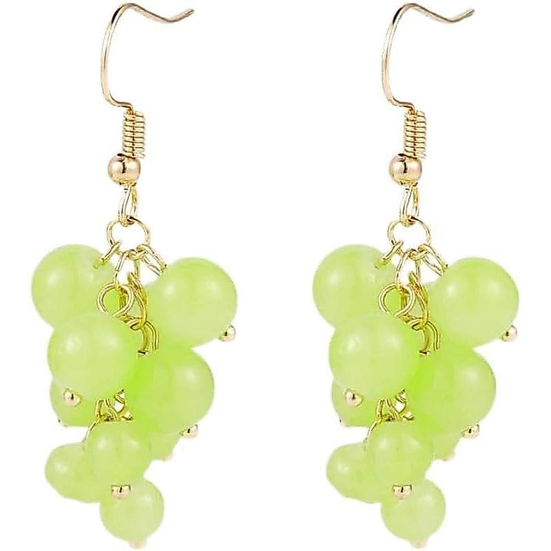 Brincos Pendentes com Contas em Forma de Cacho de Uva Verde Banhados a Ouro 18K – Brincos Pendentes Artesanais Inspirado