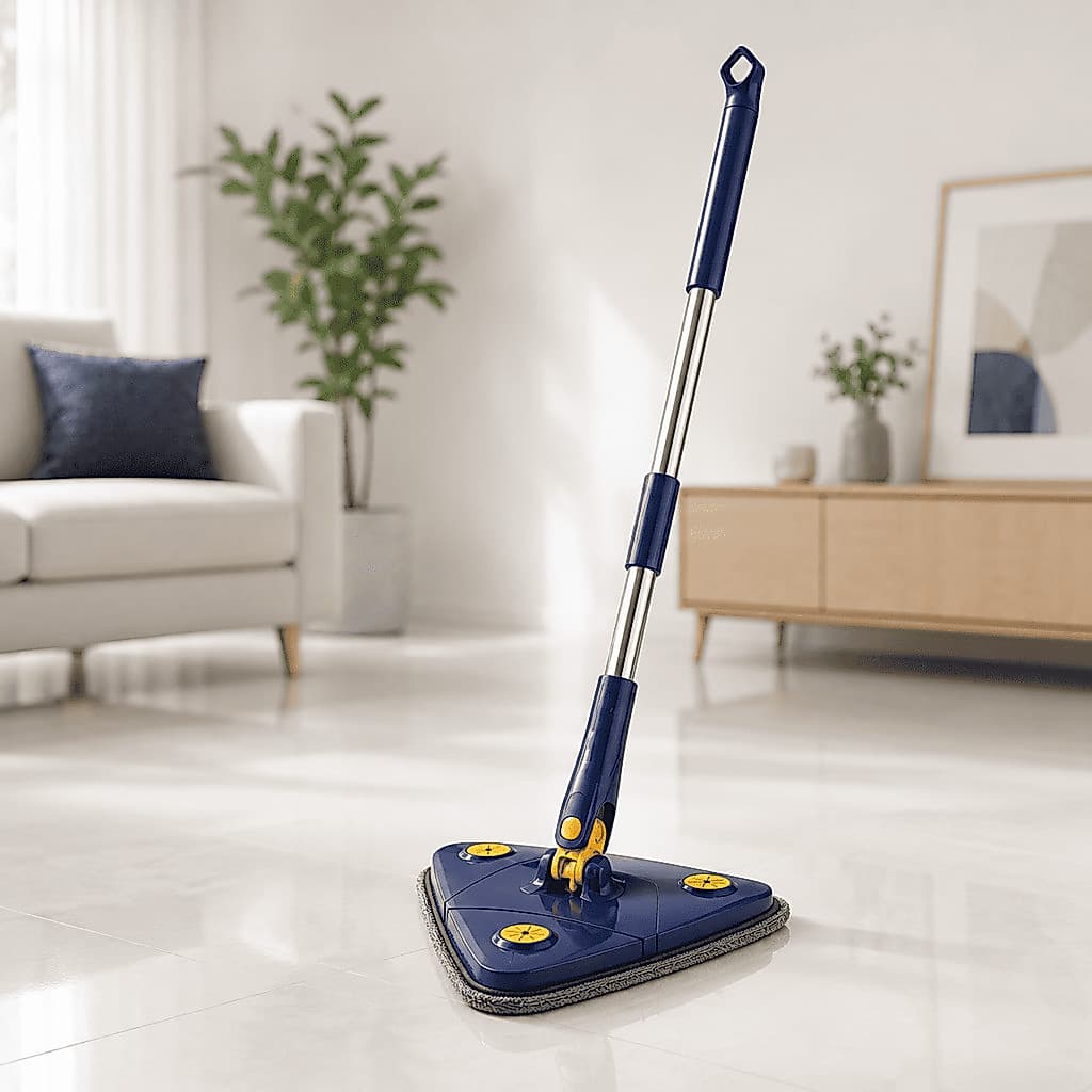 Mop Triangular Giratório 360 Esfregão Limpa Vidro Parede Teto Chão Cabo Aço Inox Microfibra Rodo Limpeza Casa