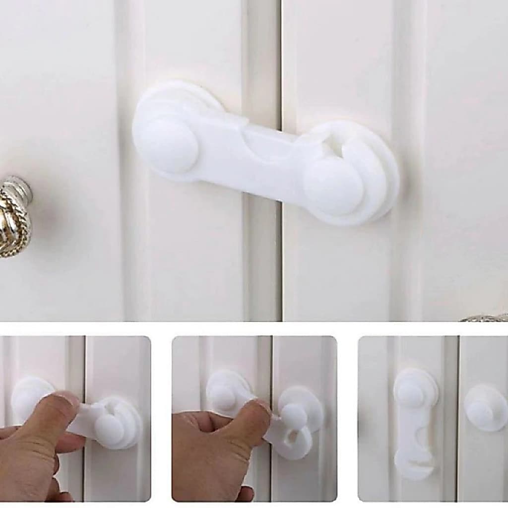 Kit 10 Und Travas P/ Gavetas Porta Armario Tranca Casa Segurança Proteçao Infantil Bebe Cor Branco
