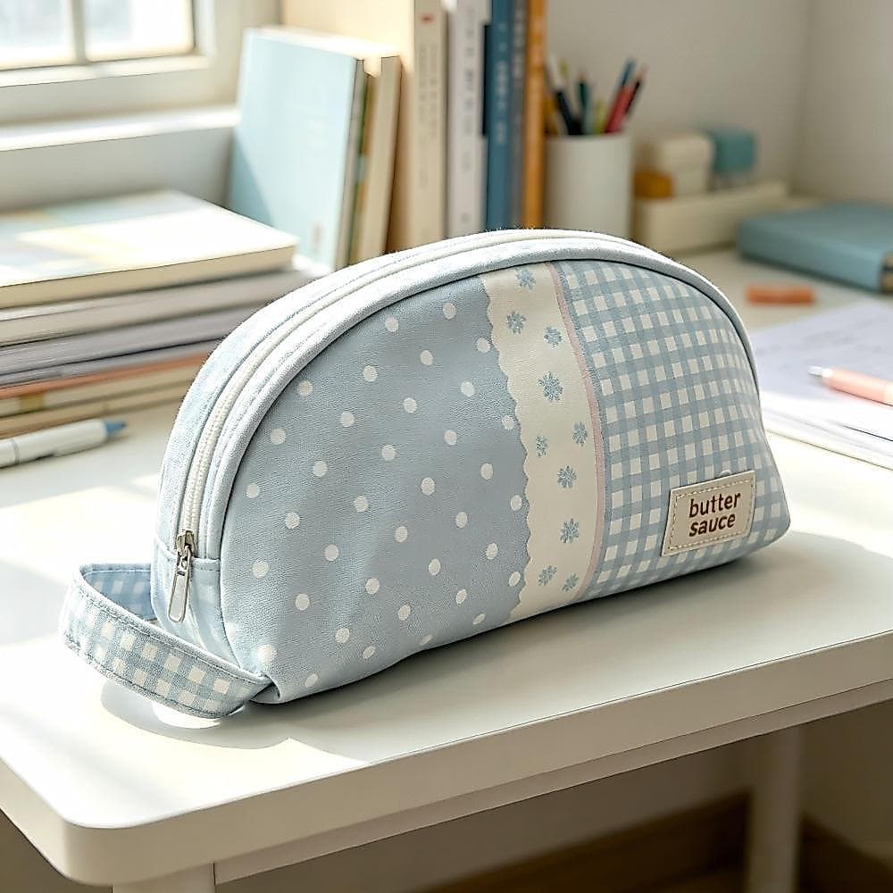 Estilo Coreano Bolinhas E Concha Xadrez Em Forma De Lápis Caso Grande Capacidade Meninas Papelaria Bonito Estudante Carr