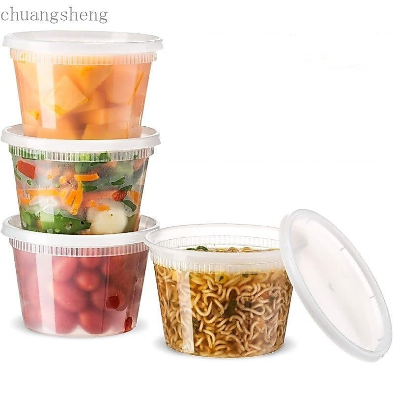 Basix [Pacote com 24 Unidades de 16 Oz] Recipientes descartáveis de plástico para armazenamento de alimentos com tampas