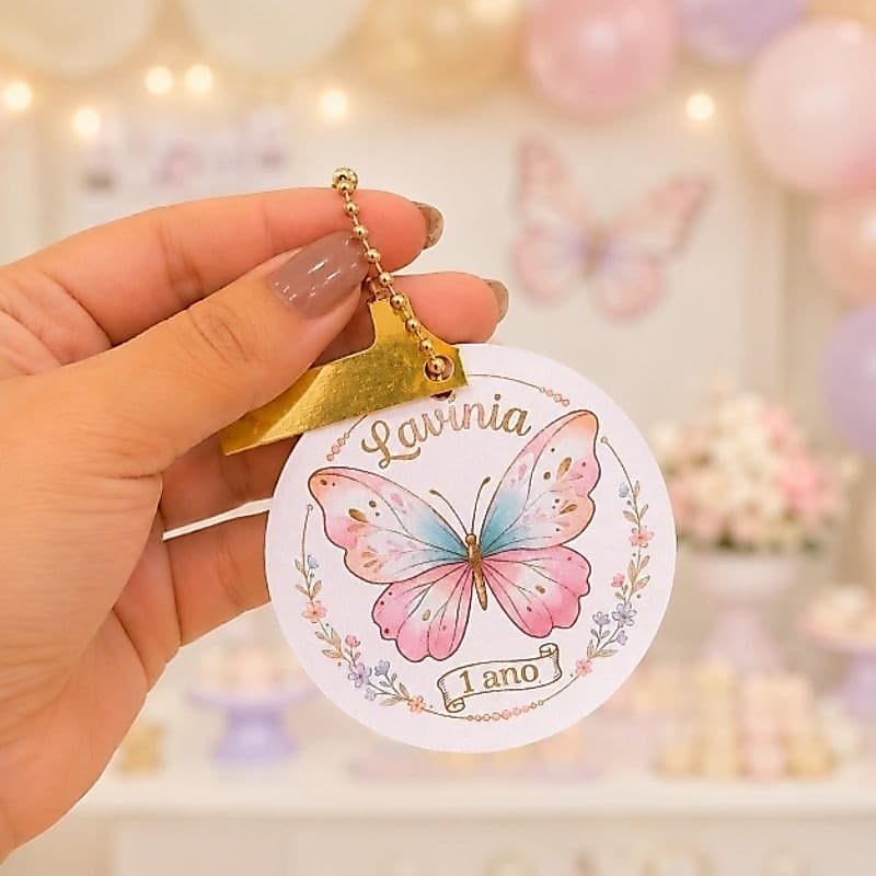 TAGS COM APLIQUE / TAG JARDIM DAS BORBOLETAS/TAG CIRCULAR PERSONALIZADA/TAG BORBOLETA