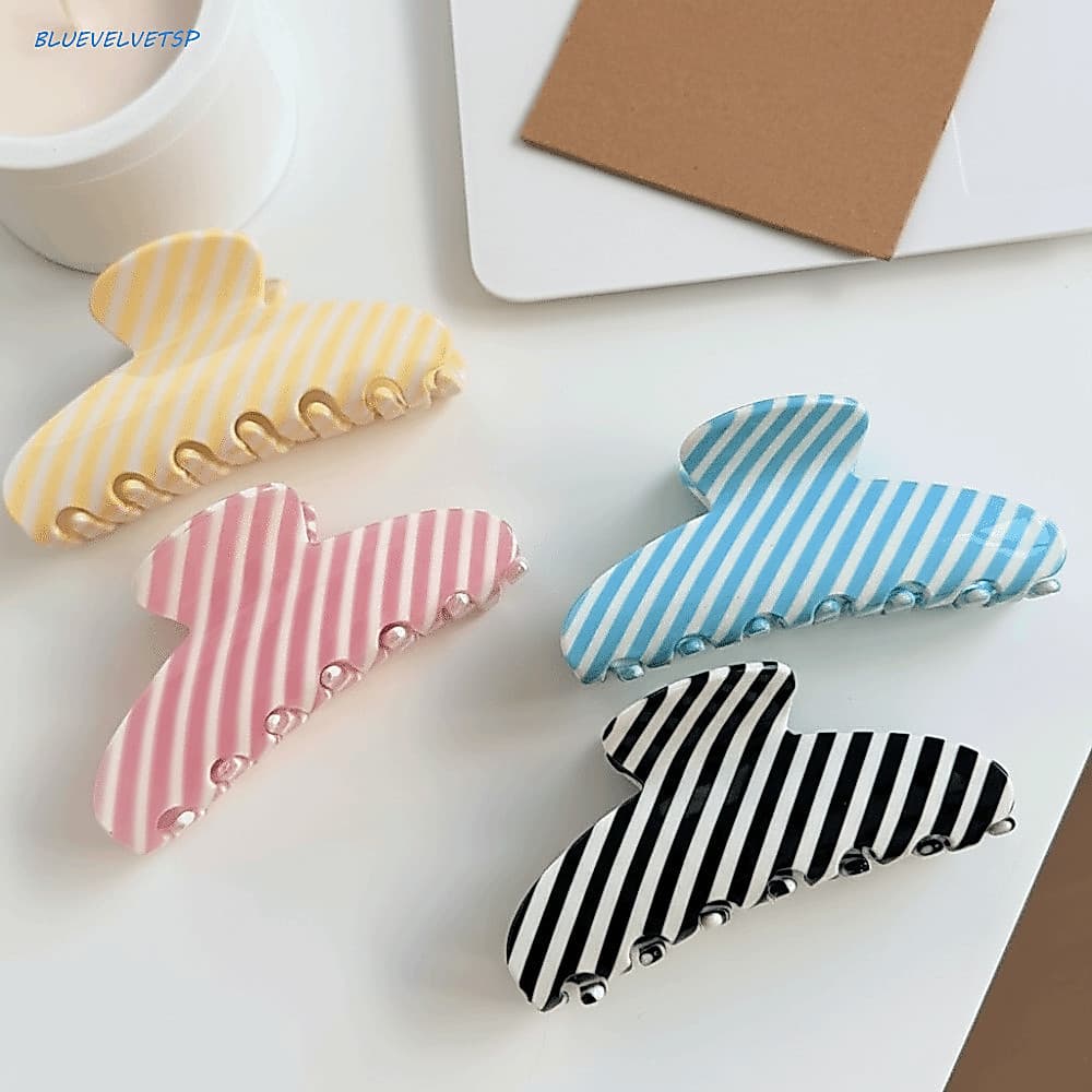 BLUEVELVETSP Garra De Cabelo Listrada , Clipe De Acetato Estilo Coreano Caranguejo Tubarão De Ácido Acético